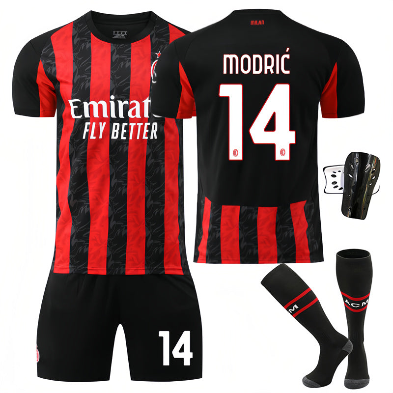 Beakey AC Milan Home Jersey MODRIC #14 Soccer Jersey Kids Adult 4Pcs Jersey Kits