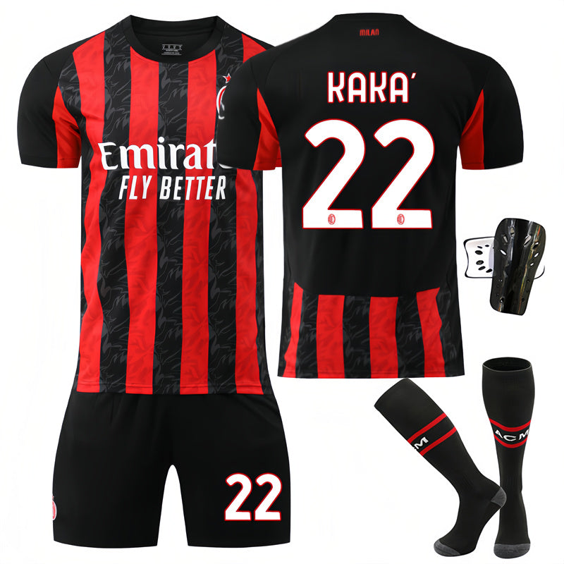 Beakey AC Milan Home Jersey KAKA #22 Soccer Jersey Kids Adult 4Pcs Jersey Kits