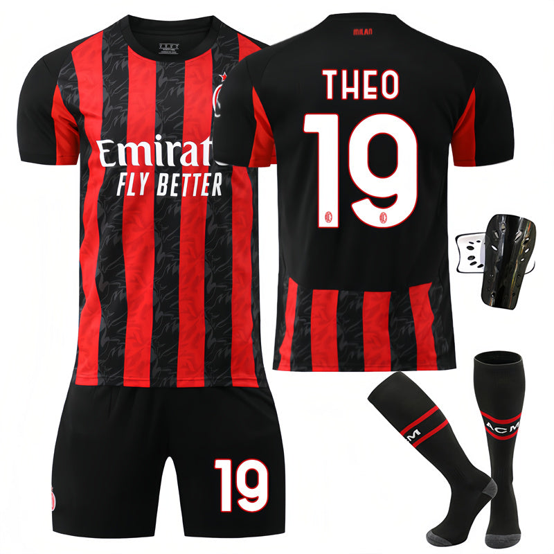 Beakey AC Milan Home Jersey THEO #19 Soccer Jersey Kids Adult 4Pcs Jersey Kits