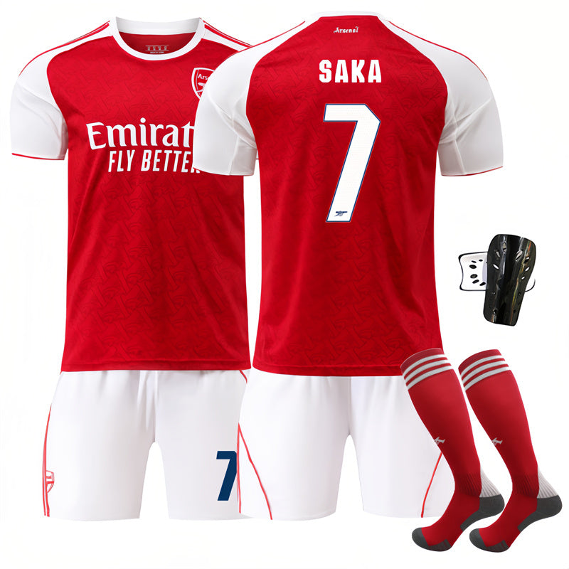 Beakey Arsenal UEFA Champions League Home Jersey SAKA #7 Soccer Jersey Kids Adult 4Pcs Jersey Kits
