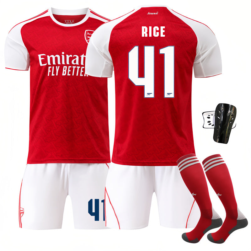Beakey Arsenal UEFA Champions League Home Jersey RICE #41 Soccer Jersey Kids Adult 4Pcs Jersey Kits