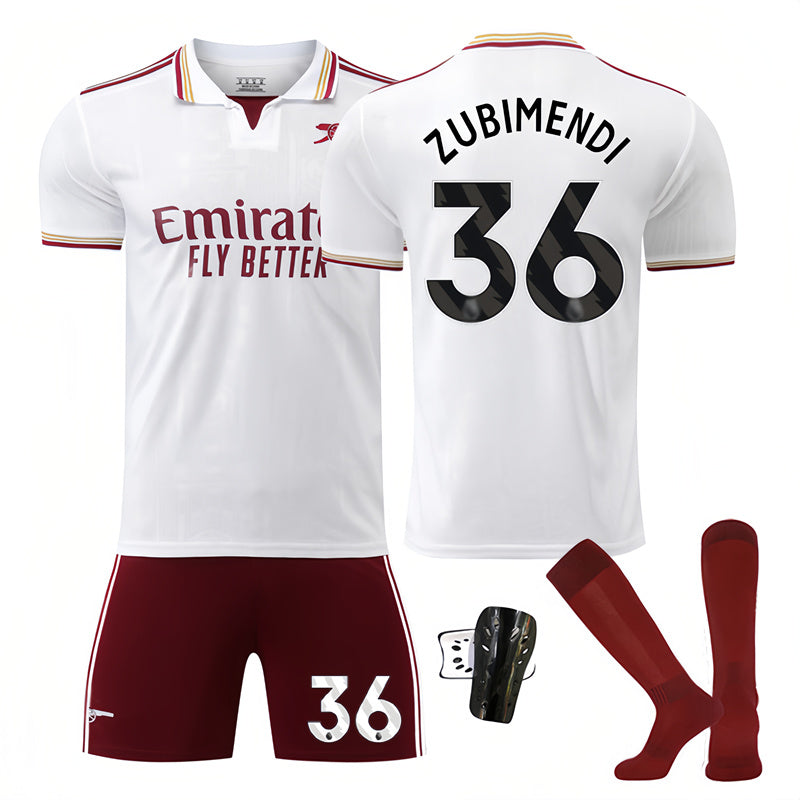 Beakey Arsenal Second Away Jersey ZUBIMENDI #36 Soccer Jersey Kids Adult 4Pcs Jersey Kits