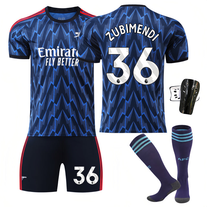 Beakey Arsenal Away Jersey ZUBIMENDI #36 Soccer Jersey Kids Adult 4Pcs Jersey Kits