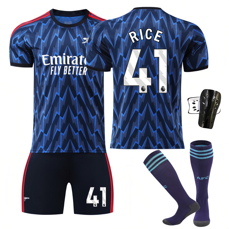 Beakey Arsenal Away Jersey RICE #41 Soccer Jersey Kids Adult 4Pcs Jersey Kits
