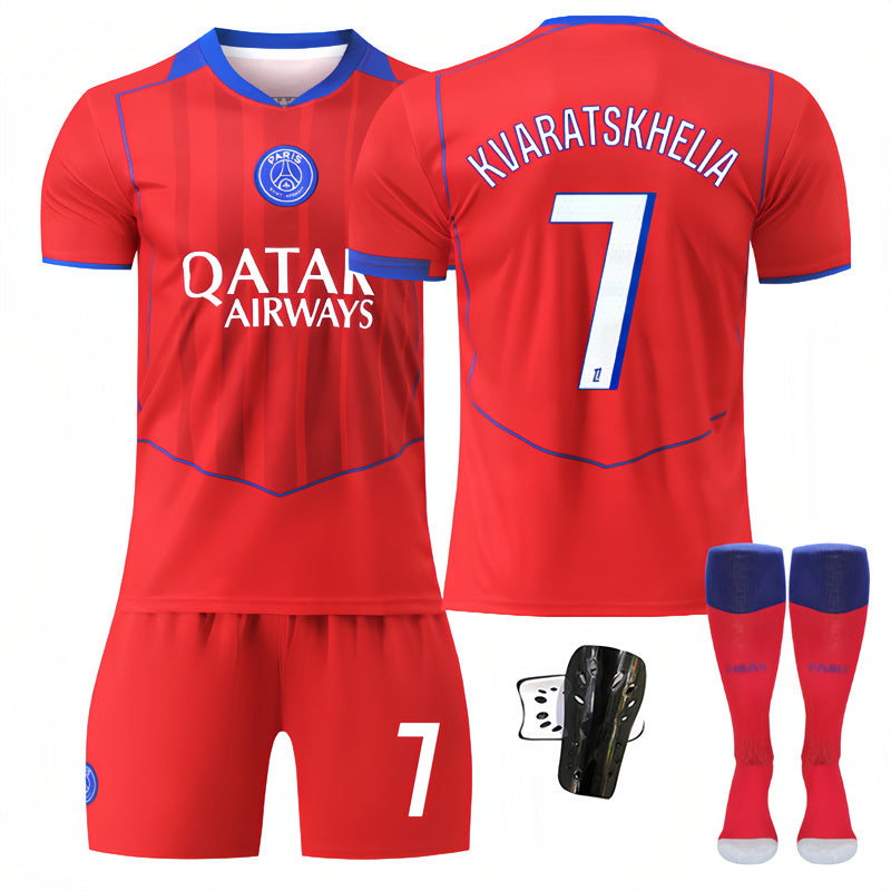 Beakey Paris Second Away Jersey KVARATSKHELIA #7 Soccer Jersey Kids Adult 4Pcs Jersey Kits