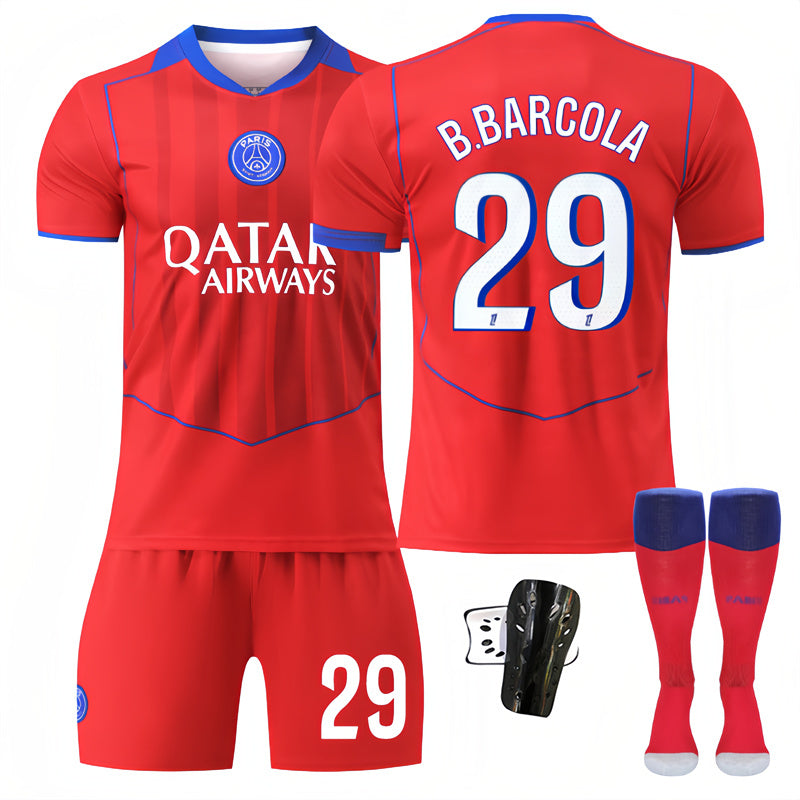 Beakey Paris Second Away Jersey B BARCOLA #29 Soccer Jersey Kids Adult 4Pcs Jersey Kits