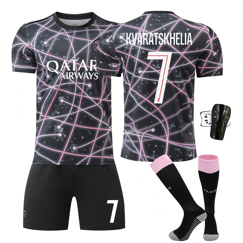 Beakey Paris Pink Black Training Uniform Jersey KVARATSKHELIA #7 Soccer Jersey Kids Adult 4Pcs Jersey Kits