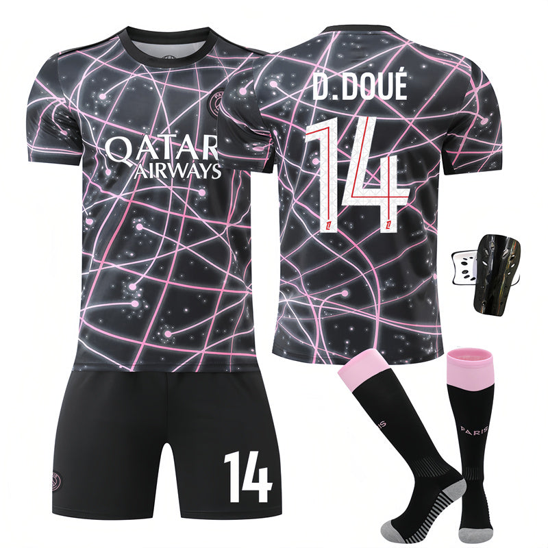 Beakey Paris Pink Black Training Uniform Jersey D DOUE #14 Soccer Jersey Kids Adult 4Pcs Jersey Kits