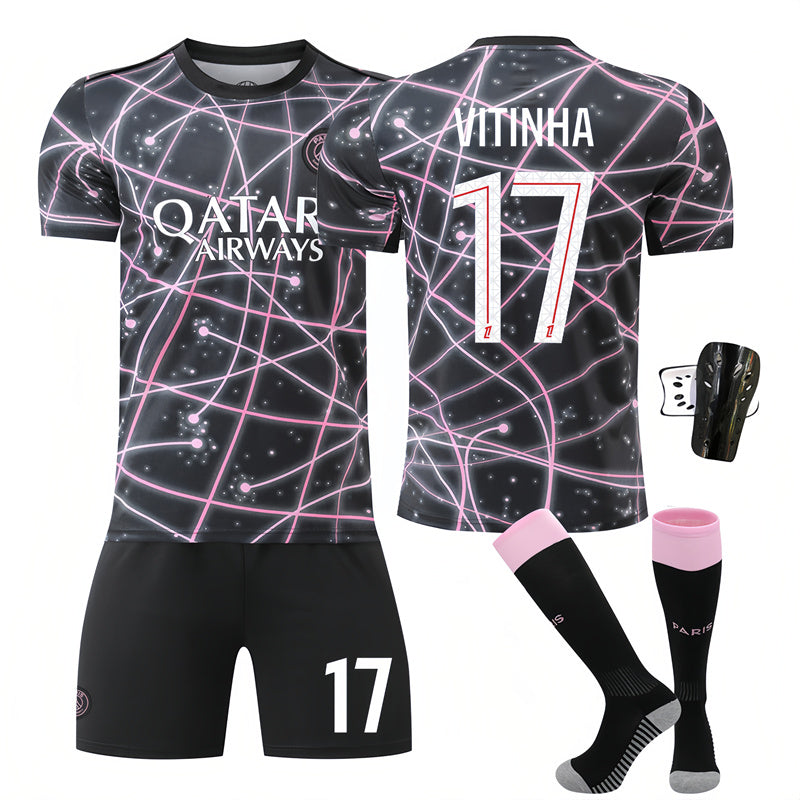 Beakey Paris Pink Black Training Uniform Jersey VITINHA #17 Soccer Jersey Kids Adult 4Pcs Jersey Kits