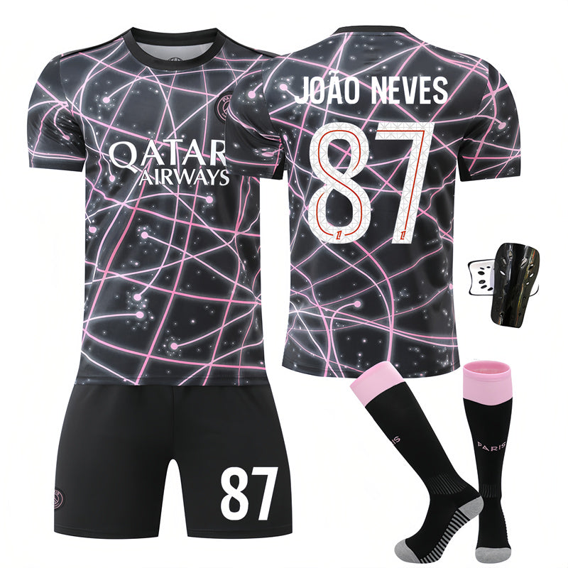 Beakey Paris Pink Black Training Uniform Jersey JOAO NEVES #87 Soccer Jersey Kids Adult 4Pcs Jersey Kits