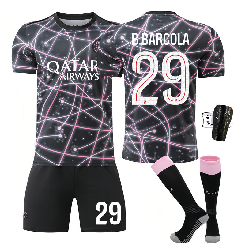 Beakey Paris Pink Black Training Uniform Jersey B BARCOLA #29 Soccer Jersey Kids Adult 4Pcs Jersey Kits