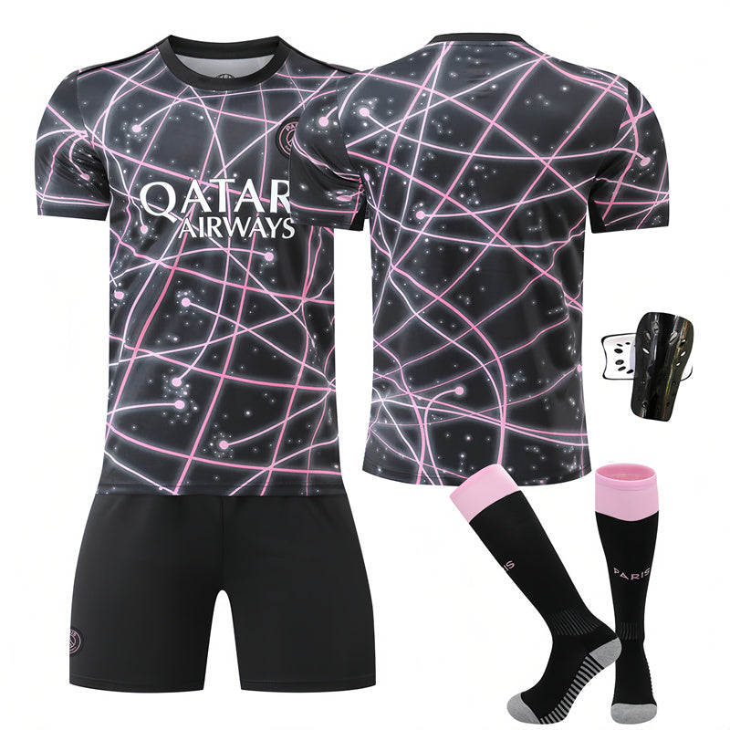 Beakey Paris Pink Black Training Uniform Jersey Soccer Jersey Kids Adult 4Pcs Jersey Kits