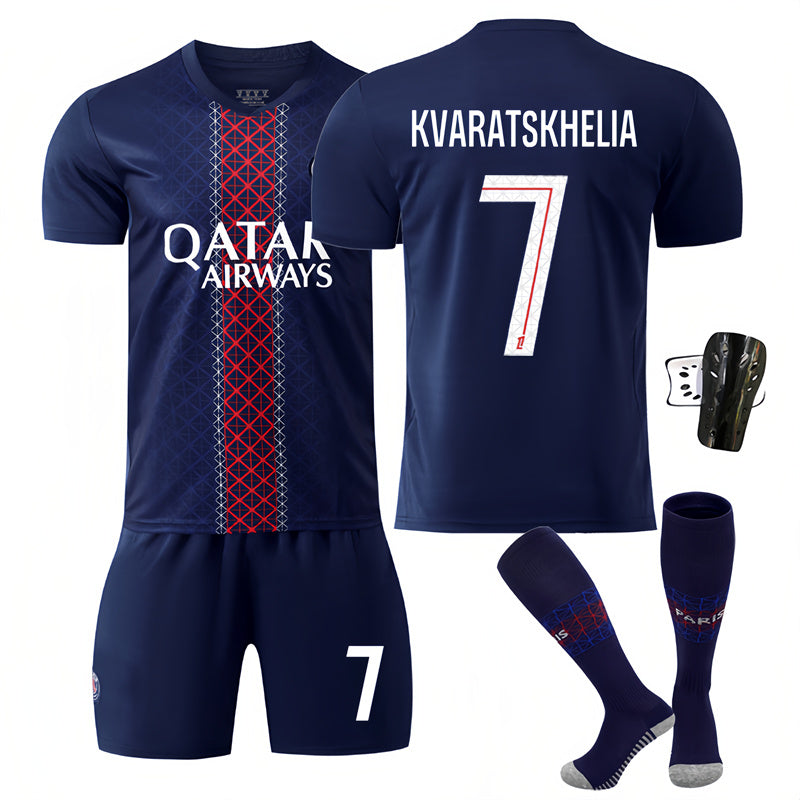 Beakey Paris Home Jersey KVARATSKHELIA #7 Soccer Jersey Kids Adult 4Pcs Jersey Kits