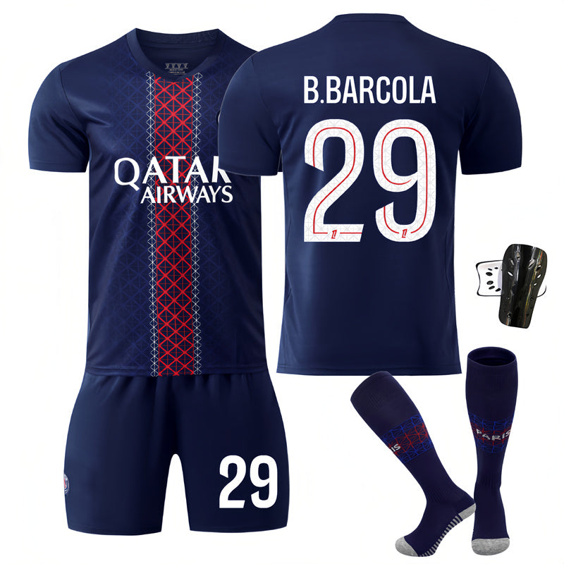Beakey Paris Home Jersey B BARCOLA #29 Soccer Jersey Kids Adult 4Pcs Jersey Kits
