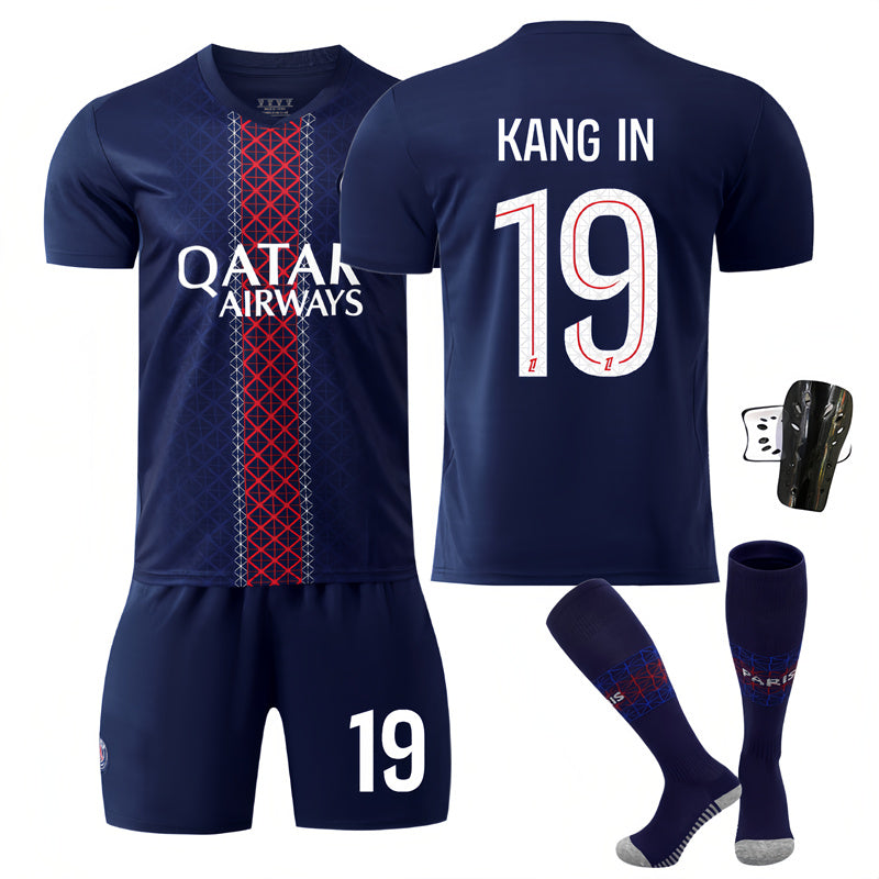Beakey Paris Home Jersey KANG IN #19 Soccer Jersey Kids Adult 4Pcs Jersey Kits
