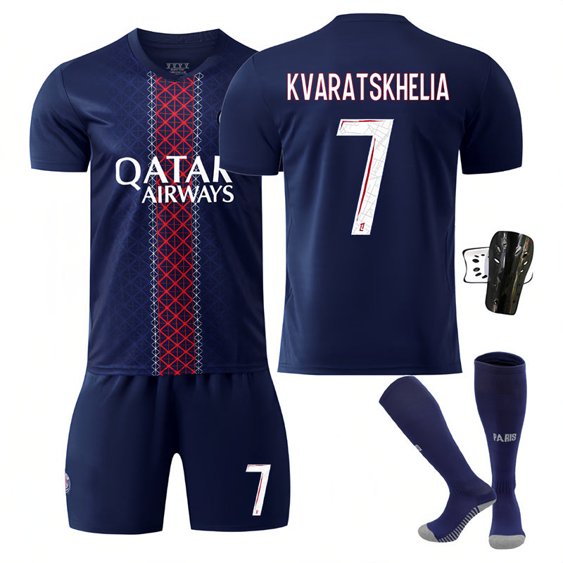 Beakey Paris 25 Old Model Number Home Jersey KVARATSKHELIA #7 Soccer Jersey Kids Adult 4Pcs Jersey Kits
