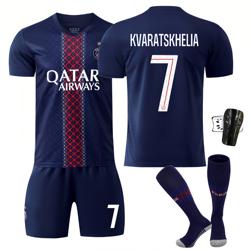 Beakey Paris UEFA Champions League Home Jersey KVARATSKHELIA #7 Soccer Jersey Kids Adult 4Pcs Jersey Kits