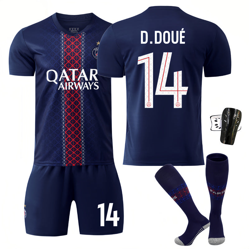 Beakey Paris UEFA Champions League Home Jersey D DOUE #14 Soccer Jersey Kids Adult 4Pcs Jersey Kits