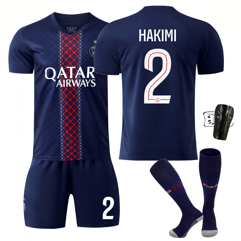 Beakey Paris UEFA Champions League Home Jersey HAKIMI #2 Soccer Jersey Kids Adult 4Pcs Jersey Kits