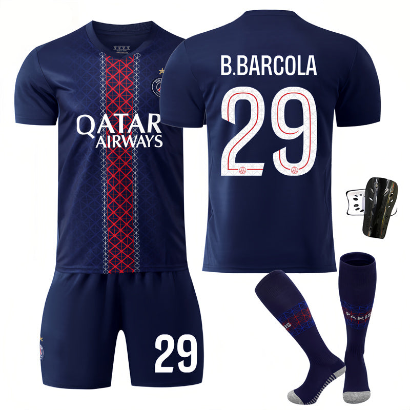 Beakey Paris UEFA Champions League Home Jersey B BARCOLA #29 Soccer Jersey Kids Adult 4Pcs Jersey Kits