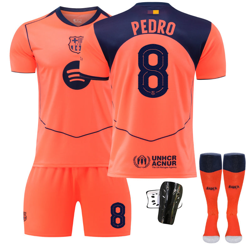 Beakey Barca Second Away UEFA Champions League Jersey PEDRI #8 Soccer Jersey Kids Adult 4Pcs Jersey Kits