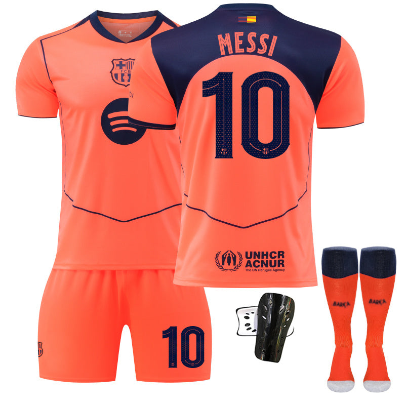 Beakey Barca Second Away UEFA Champions League Jersey MESSI #10 Soccer Jersey Kids Adult 4Pcs Jersey Kits