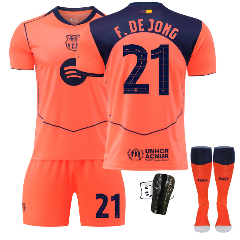 Beakey Barca Second Away UEFA Champions League Jersey F DE JONG #21 Soccer Jersey Kids Adult 4Pcs Jersey Kits