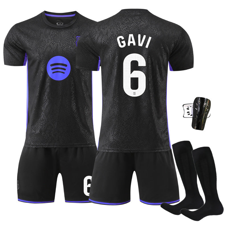 Beakey Barca Black Mamba Jersey GAVI #6 Soccer Jersey Kids Adult 4Pcs Jersey Kits