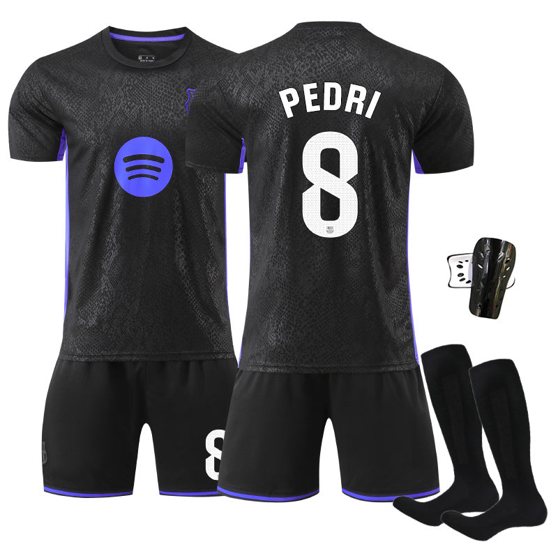 Beakey Barca Black Mamba Jersey PEDRI #8 Soccer Jersey Kids Adult 4Pcs Jersey Kits