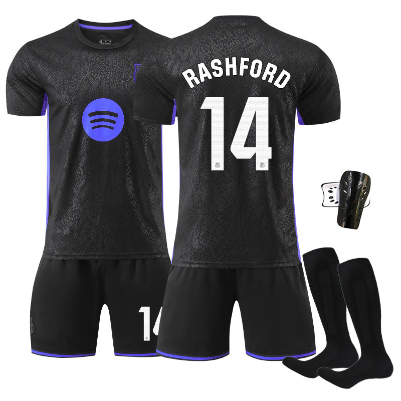 Beakey Barca Black Mamba Jersey RASHFORD #14 Soccer Jersey Kids Adult 4Pcs Jersey Kits