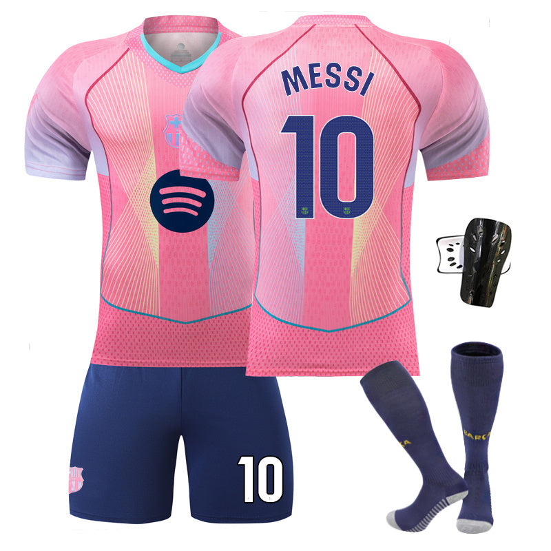 Beakey Barca Gradient Pink Jersey MESSI #10 Soccer Jersey Kids Adult 4Pcs Jersey Kits
