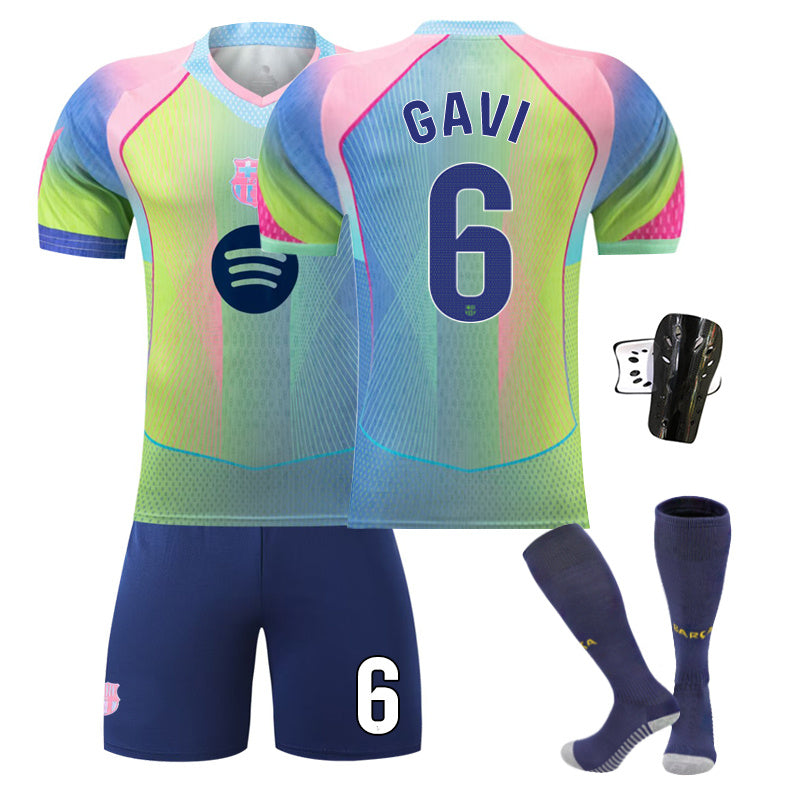 Beakey Barca Gradient Yellow Jersey GAVI #6 Soccer Jersey Kids Adult 4Pcs Jersey Kits