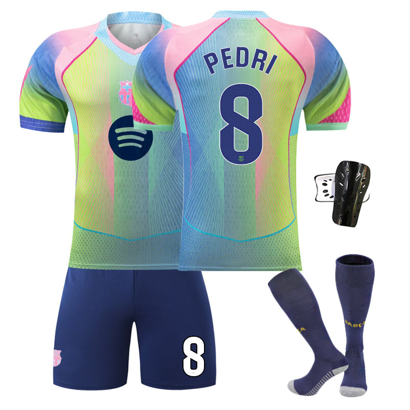 Beakey Barca Gradient Yellow Jersey PEDRI #8 Soccer Jersey Kids Adult 4Pcs Jersey Kits