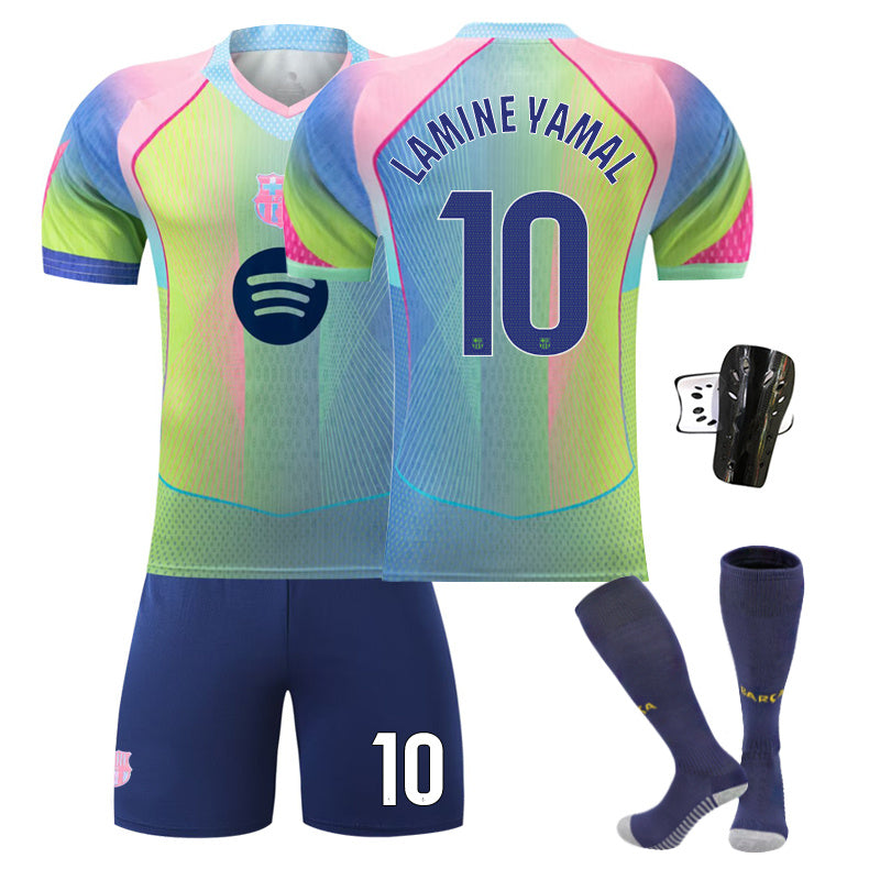 Beakey Barca Gradient Yellow Jersey LAMINE YAMAL #10 Soccer Jersey Kids Adult 4Pcs Jersey Kits