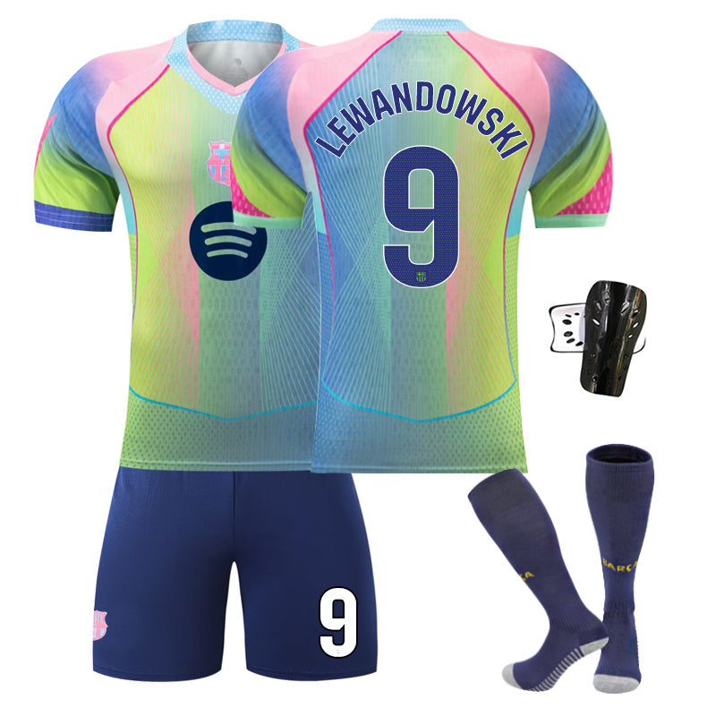 Beakey Barca Gradient Yellow Jersey LEWANDOWSKI #9 Soccer Jersey Kids Adult 4Pcs Jersey Kits