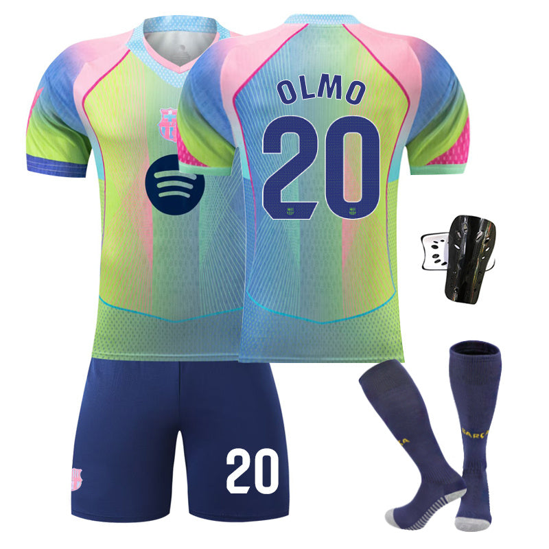 Beakey Barca Gradient Yellow Jersey OLMO #20 Soccer Jersey Kids Adult 4Pcs Jersey Kits