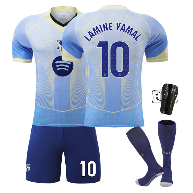 Beakey Barca Gradient Blue Jersey LAMINE YAMAL #10 Soccer Jersey Kids Adult 4Pcs Jersey Kits