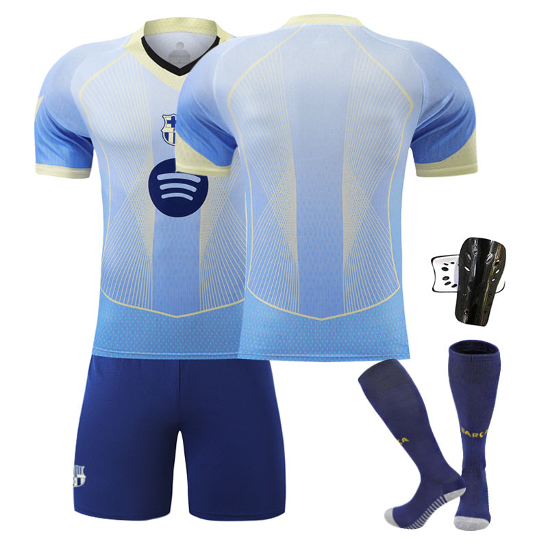 Beakey Barca Gradient Blue Jersey Soccer Jersey Kids Adult 4Pcs Jersey Kits