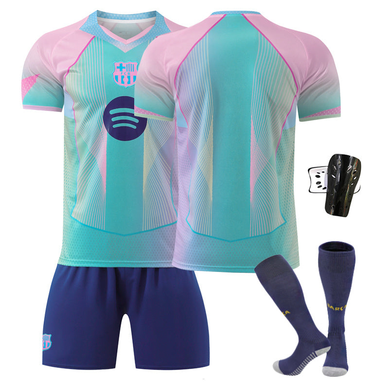 Beakey Barca Gradient Aqua Blue Jersey Soccer Jersey Kids Adult 4Pcs Jersey Kits