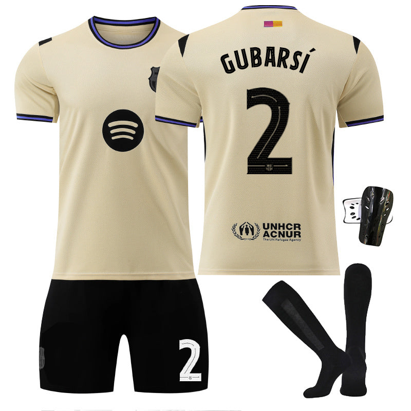 Beakey Barca Away UEFA Champions League Jersey GUBARSI #2 Soccer Jersey Kids Adult 4Pcs Jersey Kits