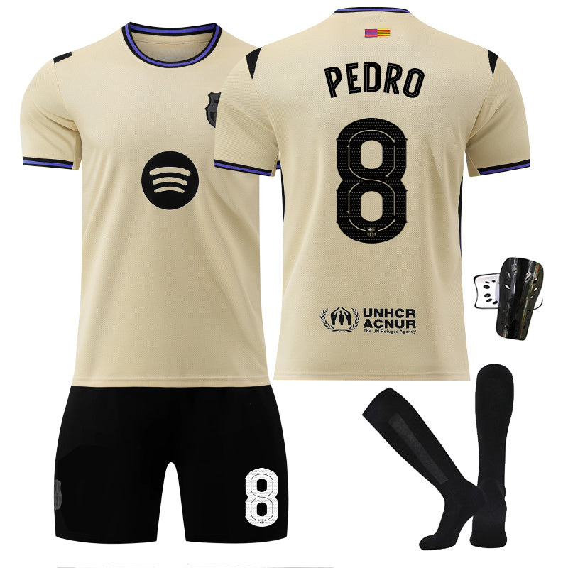 Beakey Barca Away UEFA Champions League Jersey PEDRI #8 Soccer Jersey Kids Adult 4Pcs Jersey Kits
