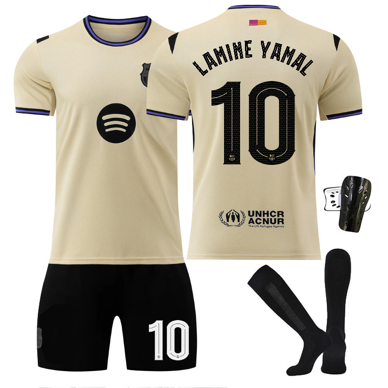 Beakey Barca Away UEFA Champions League Jersey LAMINE YAMAL #10 Soccer Jersey Kids Adult 4Pcs Jersey Kits