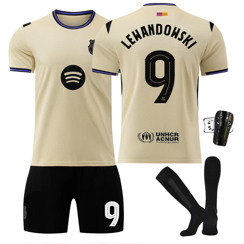 Beakey Barca Away UEFA Champions League Jersey LEWANDOWSKI #9 Soccer Jersey Kids Adult 4Pcs Jersey Kits