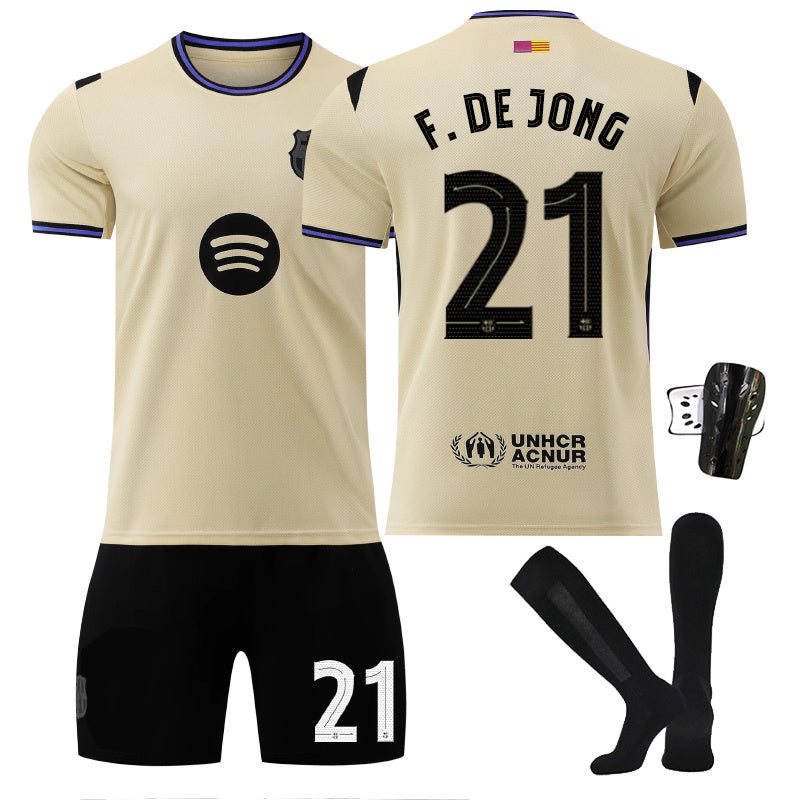 Beakey Barca Away UEFA Champions League Jersey F DE JONG #21 Soccer Jersey Kids Adult 4Pcs Jersey Kits