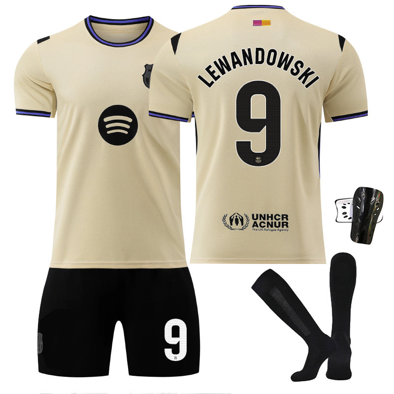 Beakey Barca LaLiga Away Jersey LEWANDOWSKI #9 Soccer Jersey Kids Adult 4Pcs Jersey Kits
