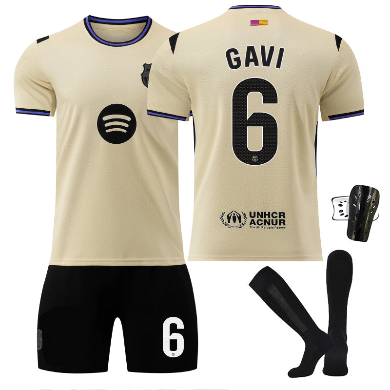 Beakey Barca LaLiga Away Jersey GAVI #6 Soccer Jersey Kids Adult 4Pcs Jersey Kits
