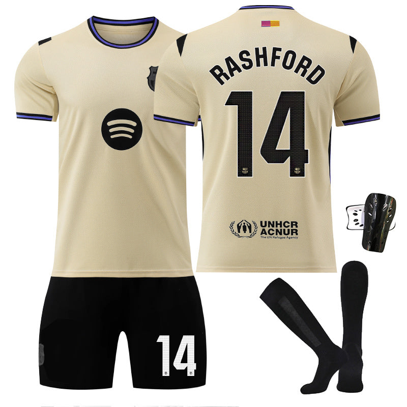 Beakey Barca LaLiga Away Jersey RASHFORD #14 Soccer Jersey Kids Adult 4Pcs Jersey Kits
