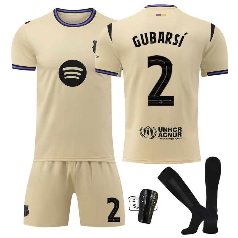 Beakey Barca Away UEFA Champions League Yellow Shorts Jersey GUBARSI #2 Soccer Jersey Kids Adult 4Pcs Jersey Kits