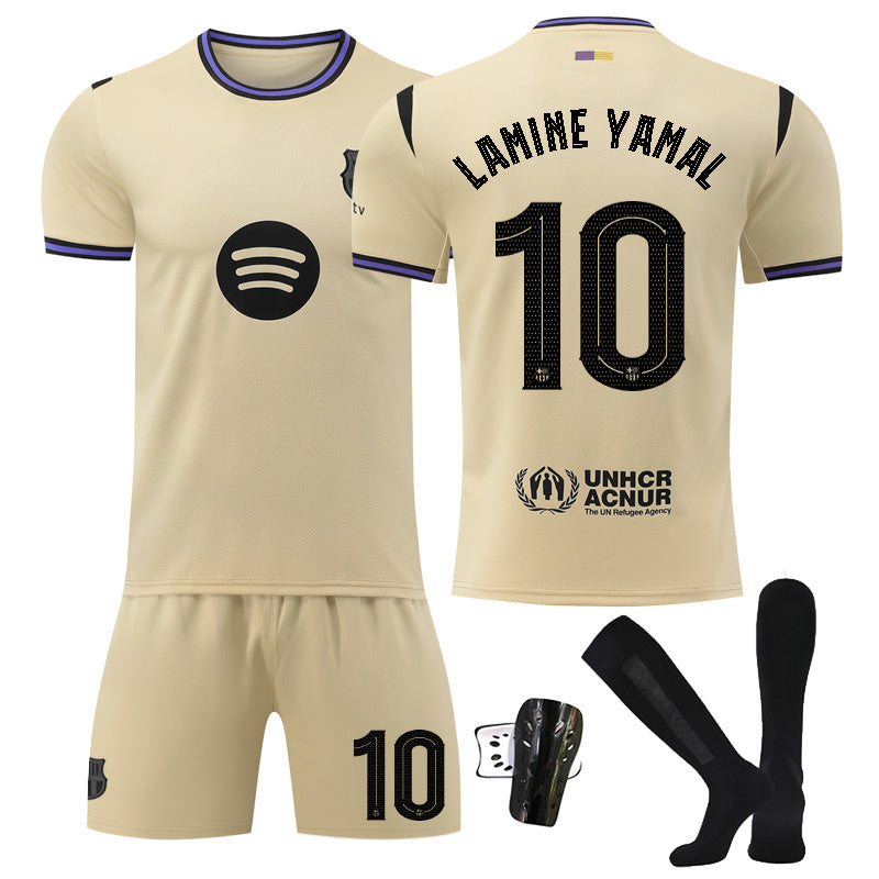 Beakey Barca Away UEFA Champions League Yellow Shorts Jersey LAMINE YAMAL #10 Soccer Jersey Kids Adult 4Pcs Jersey Kits