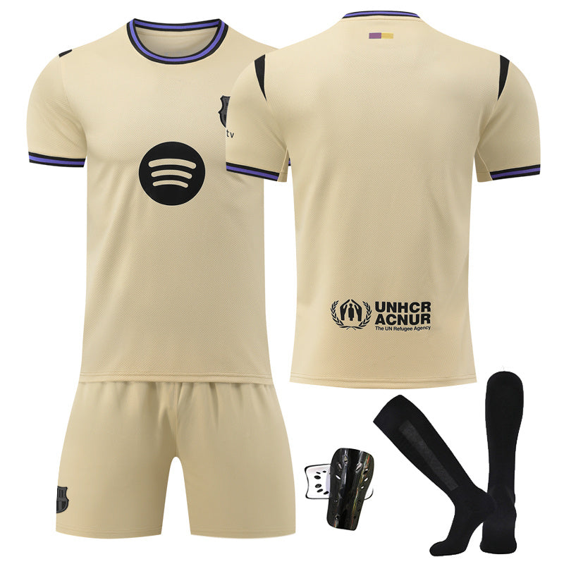 Beakey Barca Away UEFA Champions League Yellow Shorts Jersey Soccer Jersey Kids Adult 4Pcs Jersey Kits